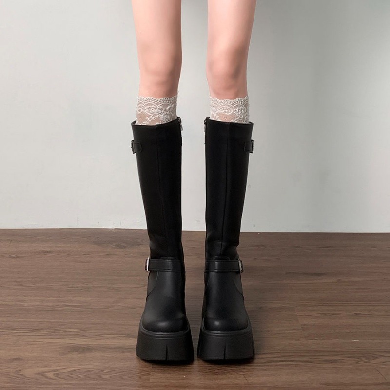 クラシックブラック女性のブーツ身長増加ニーハイロングブーツ女 - Leather Classic Strap のレビューと価格