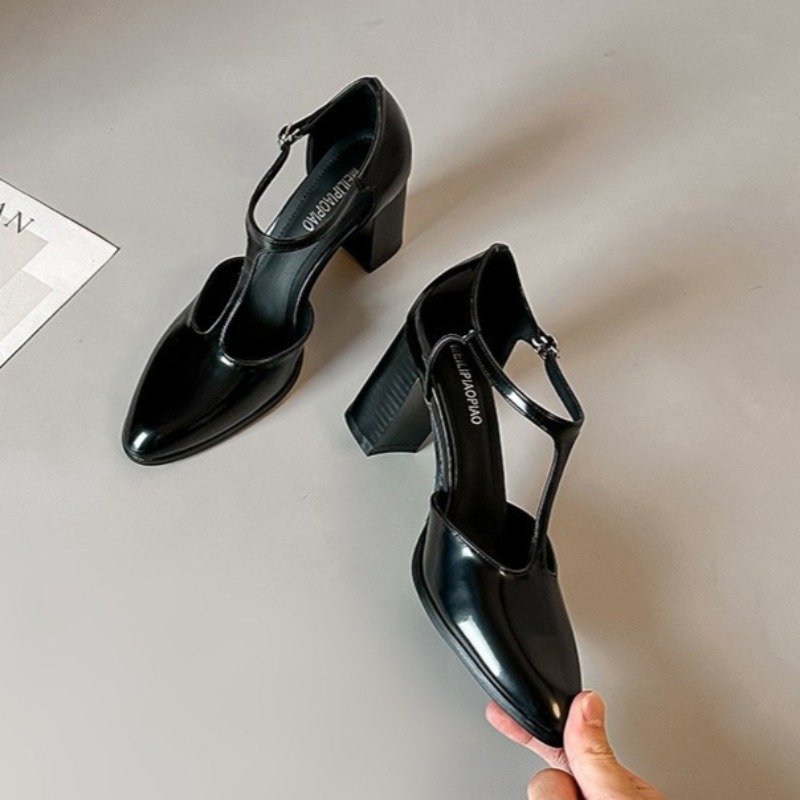 メアリージェーンシューズ ブラック ハイヒール レディース  - Leather Classic Strap のレビューと価格